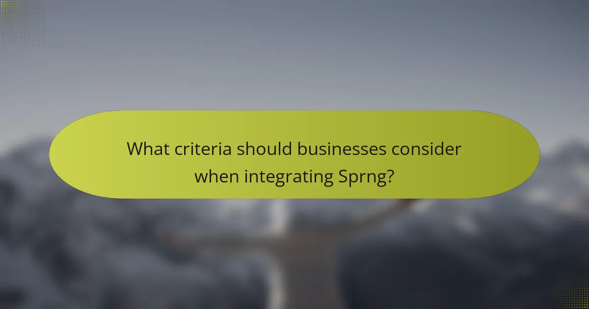 What criteria should businesses consider when integrating Sprng?